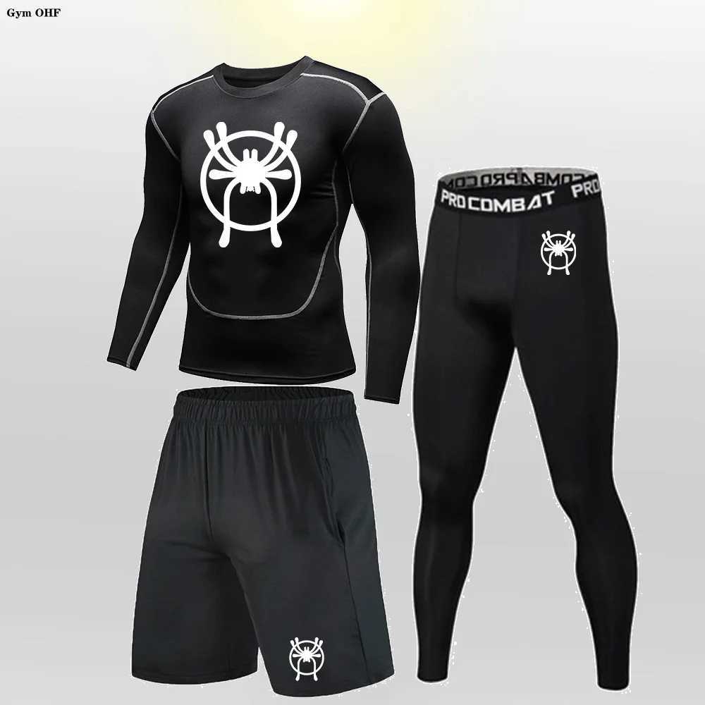 Superhero 3 Pcs Set Mens Workout Sports Suit Gym Fitness Compression Clothes Running Jogging Sport Wear Exercise Rashguard Men X250129