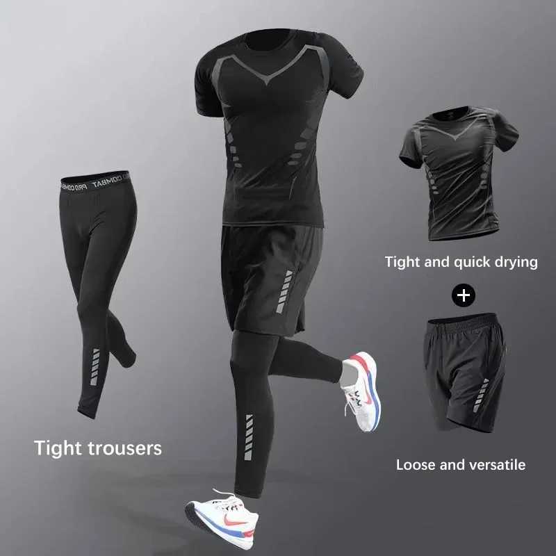 1-7pcs Set Mens Clothing Running Fitness Set Tight-Fit Quick-Dry Gym Workouts Clothes Runs Training Cycling Mens Sweatsuits Set X250129