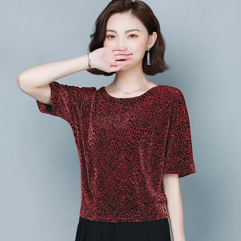 2024 Summer Women Shirts Fashion Womens Elegant Shine Glitter Tops Short Sleeve Blouse Shiny Sequin Casual Clothes 9197 250121