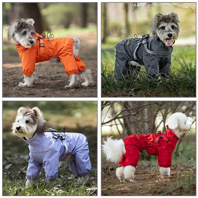 Dog Raincoat With Harness Waterproof Jacket for Small Dogs Adjustable Reflective Dog Rain Overalls Four legged raincoat Pet RainXJ250121