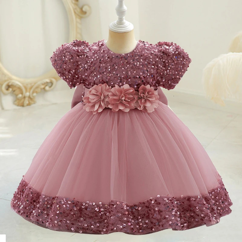 Toddler Baby Sequin Party Dresses Baptism Wedding 1 Year Birthday Bow Princess Dress For Baby Girls Lace Bridemaid Gown Vestidos 250120