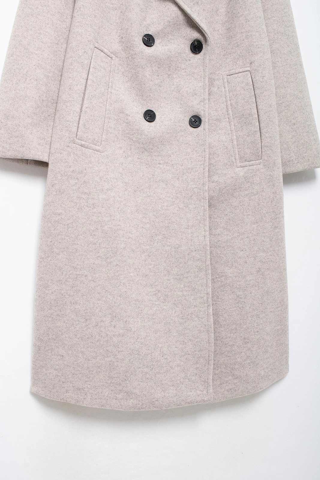TRAFZA Women Winter Casual Wool Blend Notched Lapel Collar Coat Chic Doublebreasted Trench Coats Oversized Female Long Jackets 250110