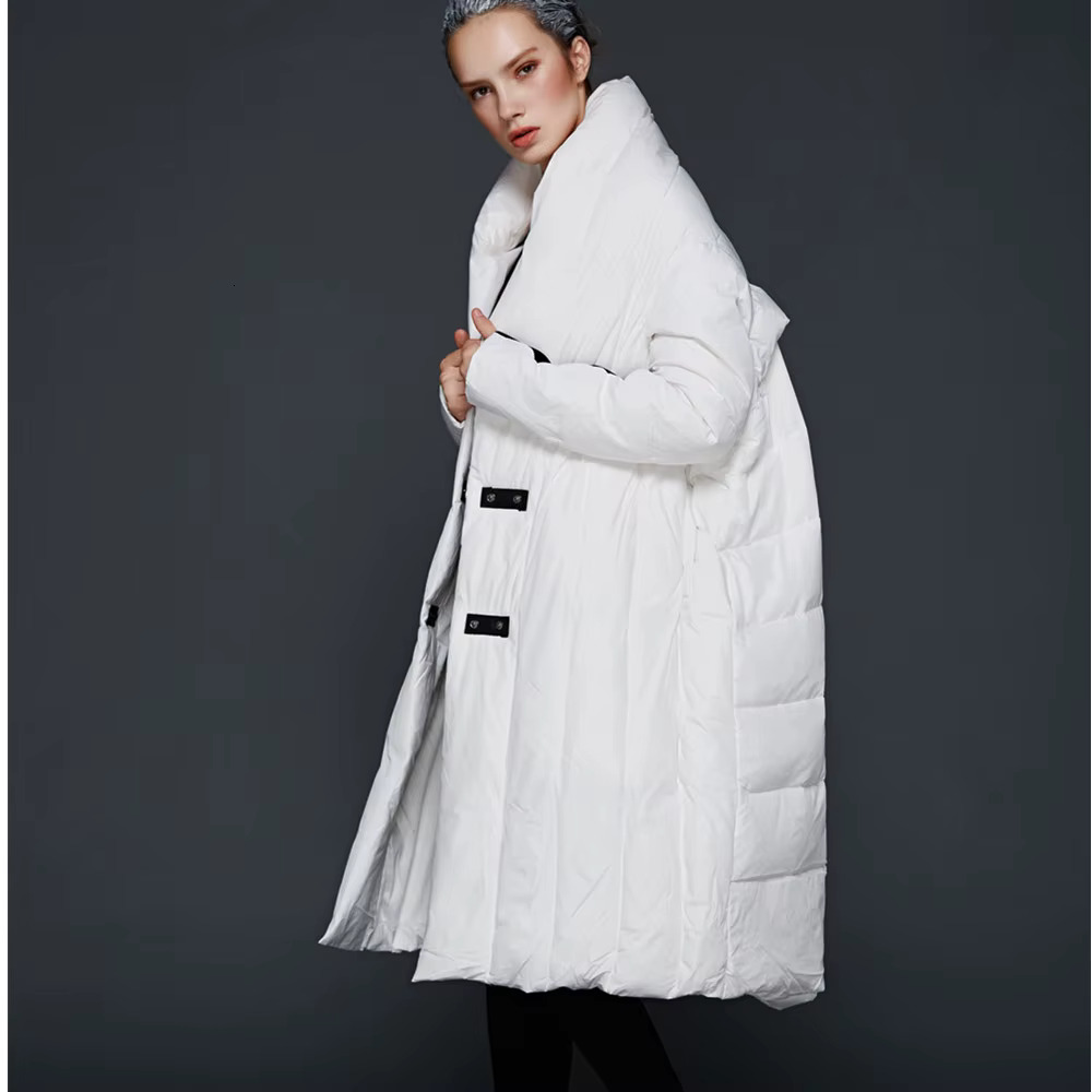 Winter Fashion 90% Duck Fashion Oversized Hooded Cloak Style Long Down Jacket Female Loose Thicker Warm Coat Wj1307
