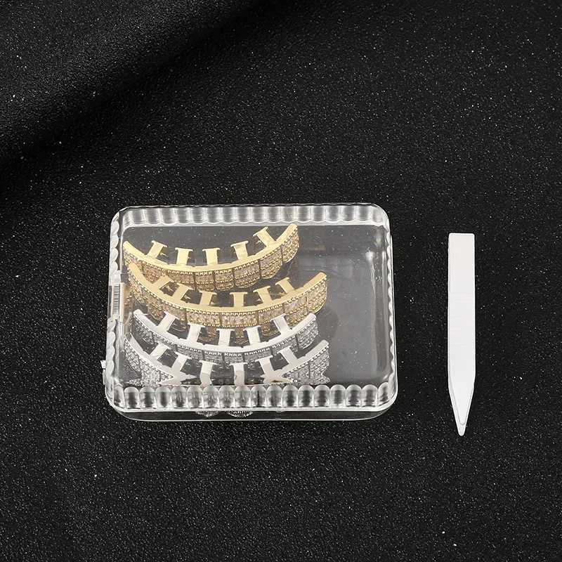 Hip Hop Full CZ Stones Long Teeth Grillz Caps Cubic Zircon Iced Out Micro Pave Top Bottom Charm Grills For Men Women JewelryXJ250114