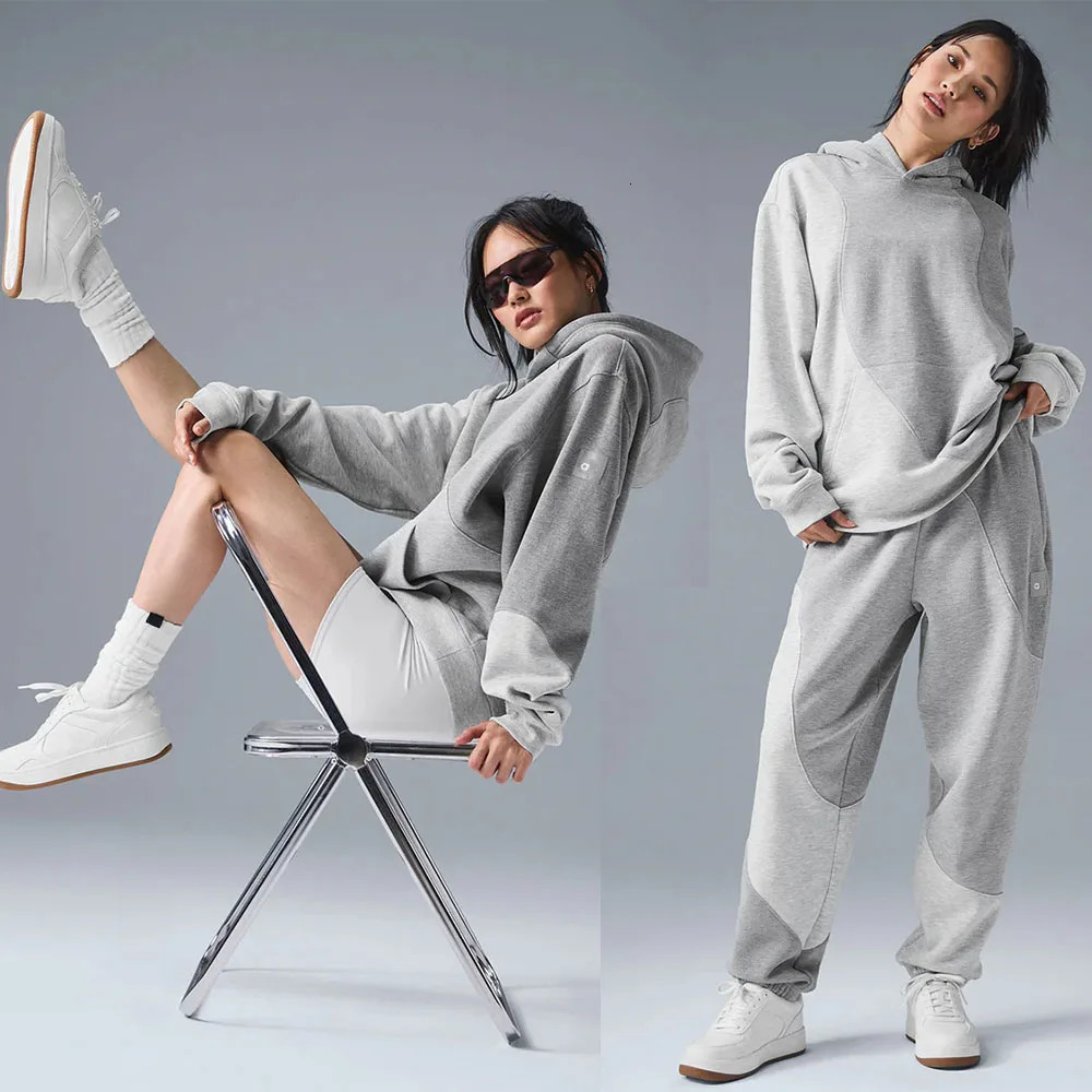 Make Waves Athletic Heather Grey Tonal Hoodie Womens Autumn Hoodiepants Twece Set Fashionable Casual Jogging Sports