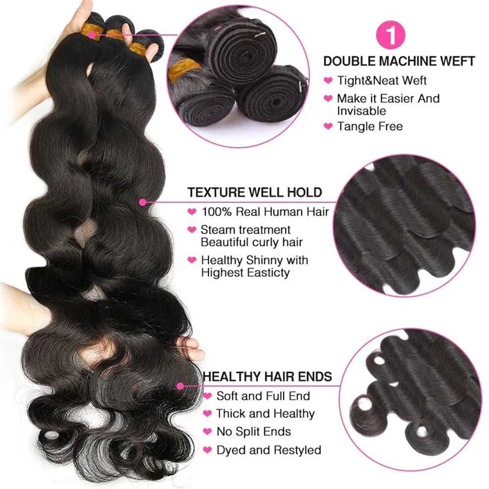 Loose Body Wave 30 Inch Brazilian Human Hair Weave Bundles With 13x4 Lace Frontal Human Hair Bundles Raw Hair Extensions TissageXJ250120