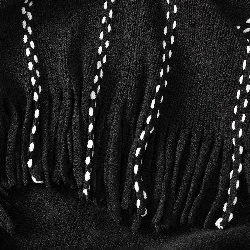 Winter Large Warm Tassel Shawl Solid Knitted Cardigan Cape Shawl Women Stylish Loose Thick Coat 87*47cm 250120