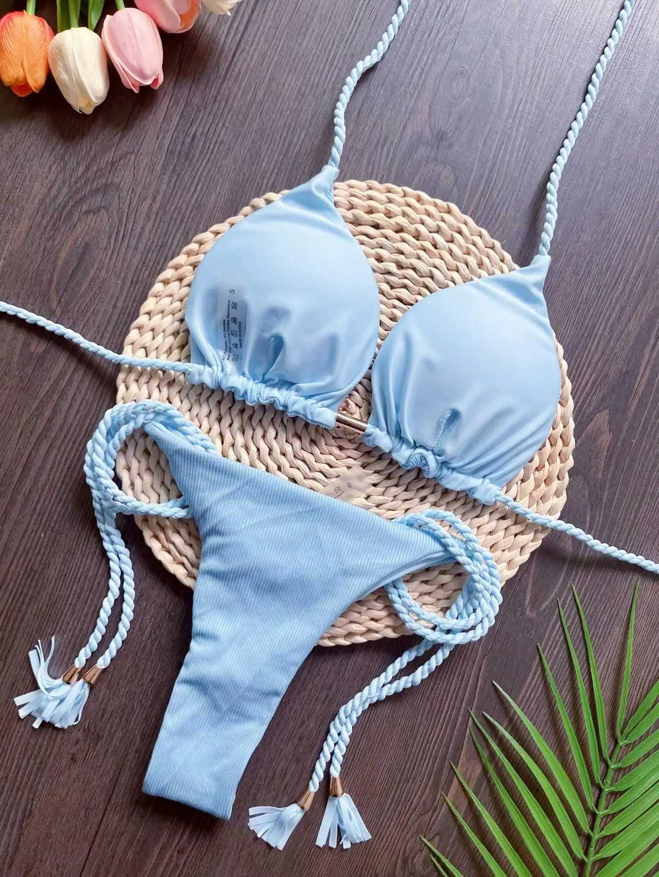 RUOTONSEPT 2024 Sexy Women Swimsuit Braiding rope Bikini Set Two-piece Triangle Solid Swimwear Bathing Suit Brazilian BiquinisXJ250120