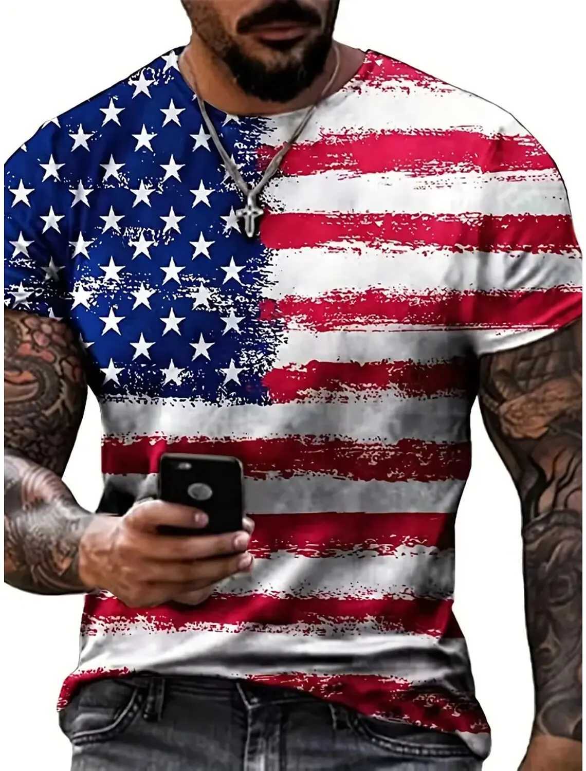Summer Mens T-shirt 3d Print USA Flag T Shirt Oversized Tees Tops Casual Short-sleeved American Streetwear Fashion Men ClothingXJ250117