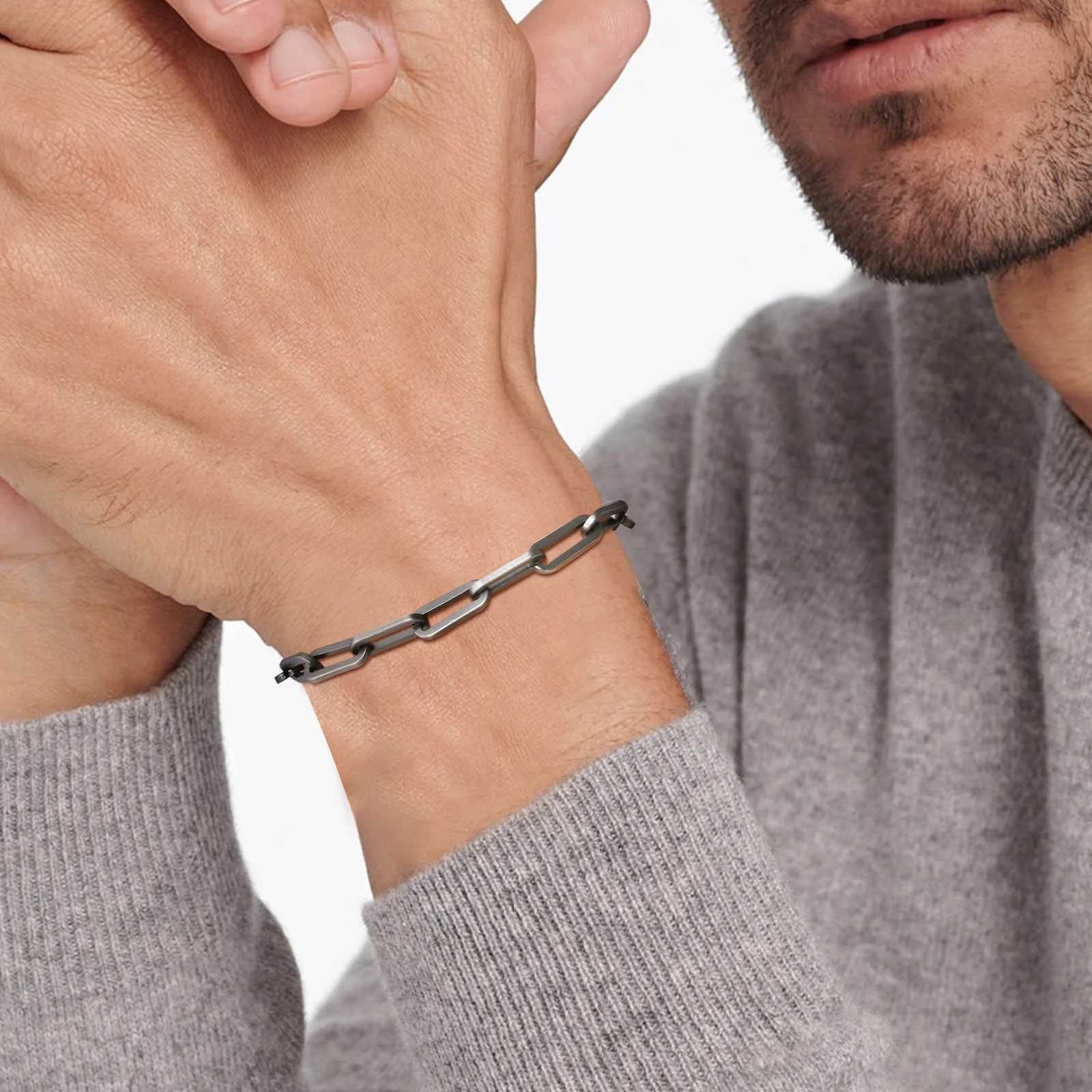 Minimalist 5mm Wide Rectangle Paperclip Chain Bracelets for MenWaterproof Stainless Steel Links WristbandLength Adjustable X250129