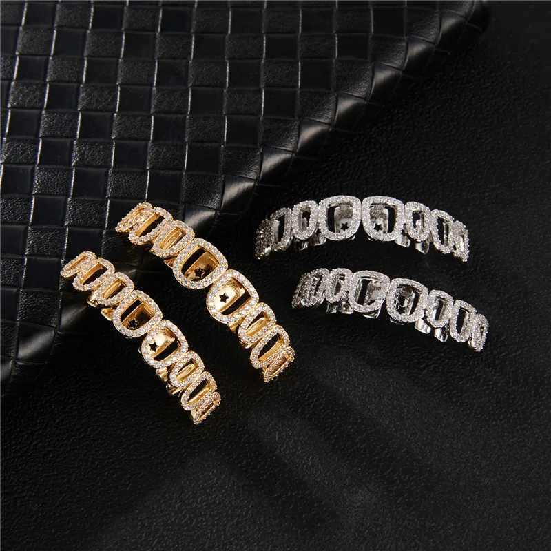 RACHELZ Hip Hop Full Iced Out CZ Stone Tooth Caps Braces For Women Men Hollow Teeth Grillz Jewelry Top Bottom Dental GrillsXJ250114