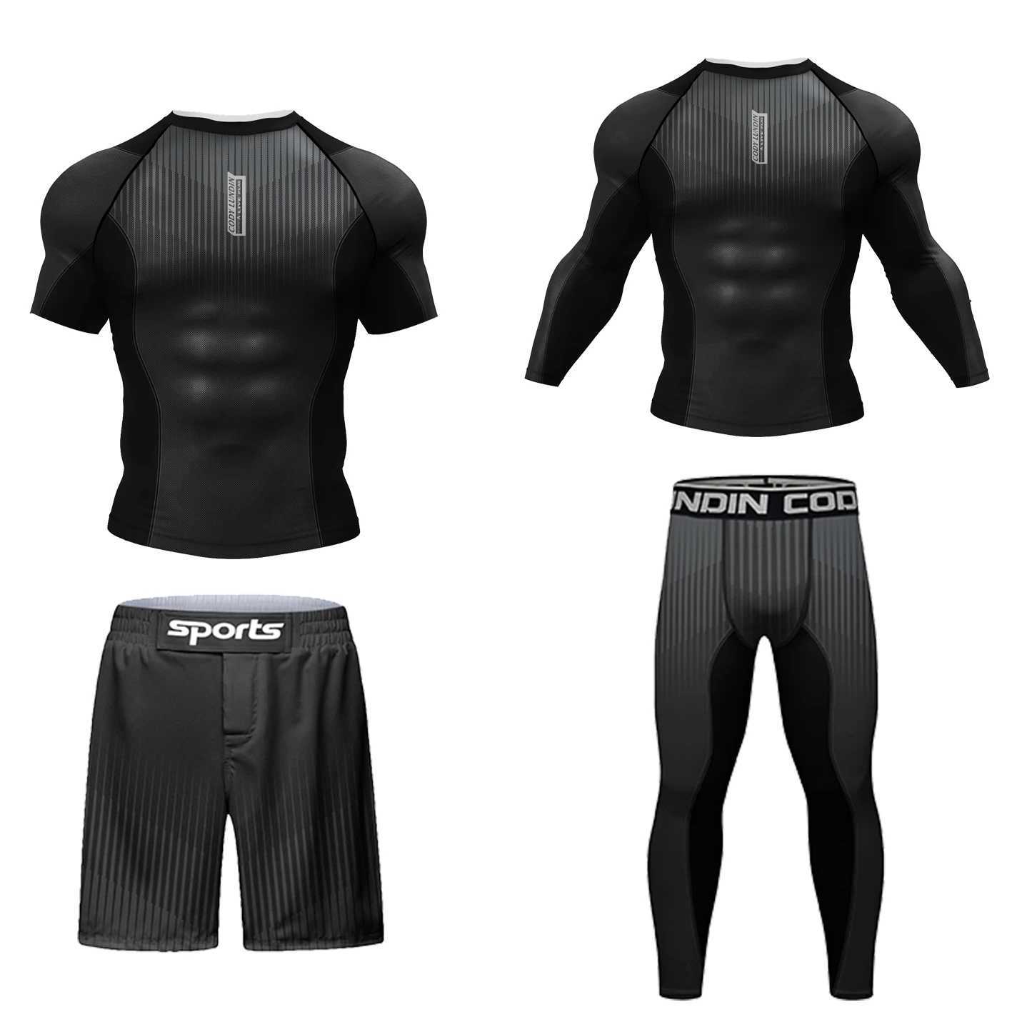 4 pieces Men Rash Guard Set High Quality Compression BJJ Uniform MMA Clothes for Men Sports Kit Fitness Wear Sportswear X250129