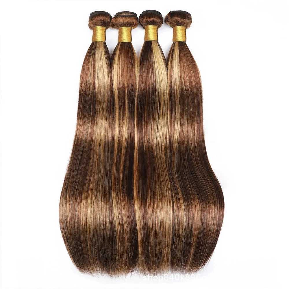Highlight 4/27 StraightBundles With Frontal 13x4 Lace Hair Extension Brazilian Remy Hair Weaves Bundles With Clo Human HairXJ250120