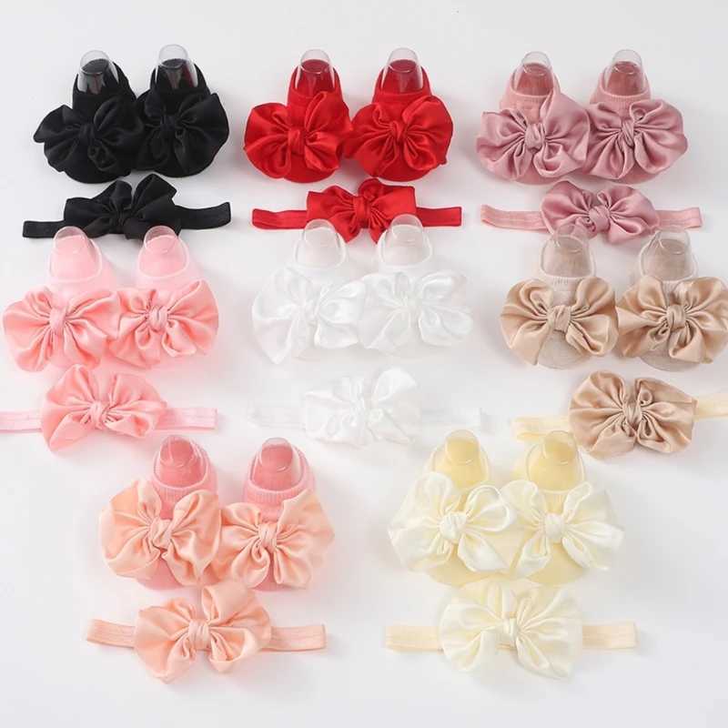 New Baby Sweet Girl Princess Headbands Socks Set Lace Flower Newborn Baby Headbands Bow Elasitc Hair Bands Hair Accessories X250129
