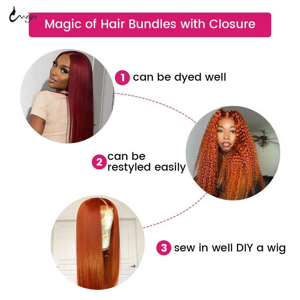 Uwigs Ginger Orange Bundles With Clo Brazilian Hair Extensions Human Hair Straight Bundles With Clo For Woman Remy HairXJ250120