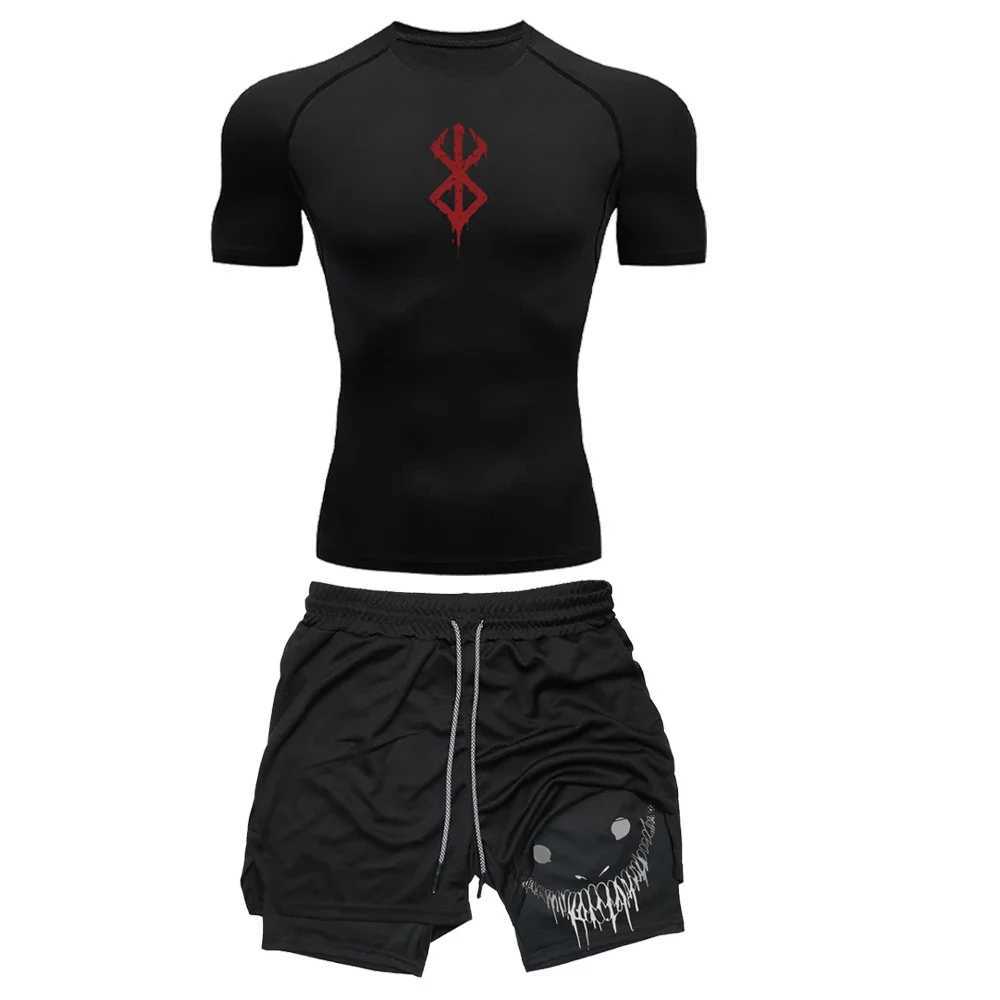 Sacrifice Anime Compression Sportswear Set Fitness Suit for Men Quick Dry Manga Compression Shirt+Gym Shorts 2PCS Running Workou X250129