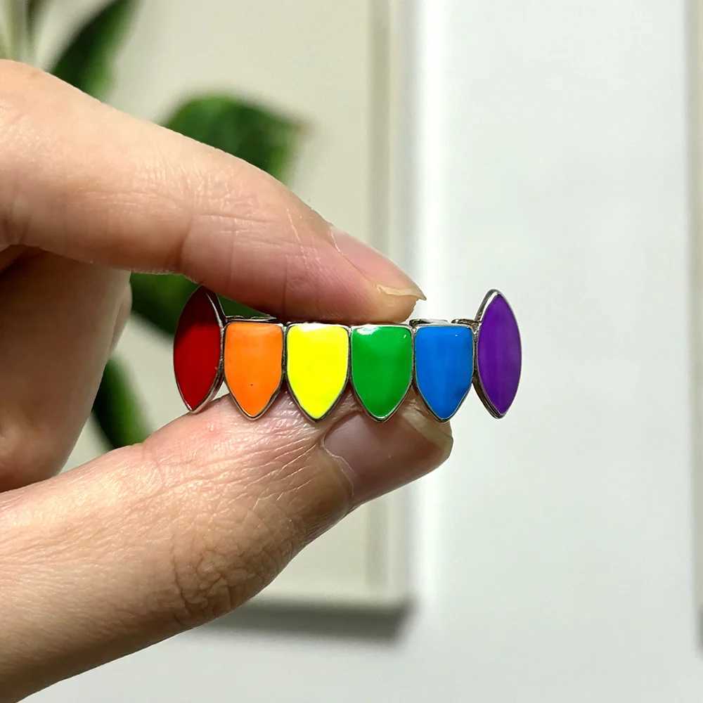 RACHELZ Hip Hop 6/6 Glossy Colorful Teeth Grillz Fangs Fashion Rainbow Tooth Caps For Women Men Jewelry Halloween CosplayXJ250114