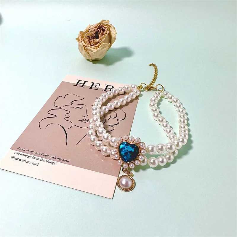 Pearl Dog Necklace Cute Cat Dog Collar Fancy Puppy Collar with Heart Jewerly Adjustable Kitty Necklace for Wedding Birthday X250129