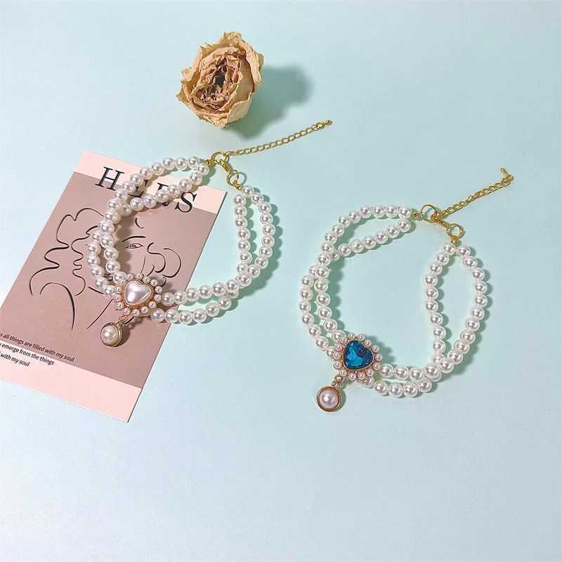 Pearl Dog Necklace Cute Cat Dog Collar Fancy Puppy Collar with Heart Jewerly Adjustable Kitty Necklace for Wedding Birthday X250129