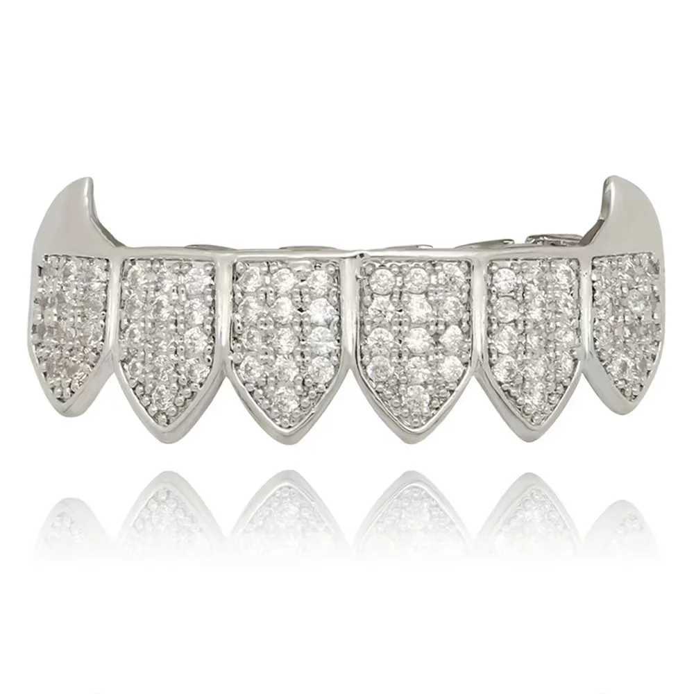 Hip Hop New Full CZ Teeth Grillz Caps Bling Cubic Zircon Iced Out Micro Pave Top Bottom Charm Grills Set Men Women Jewelry GiftXJ250114