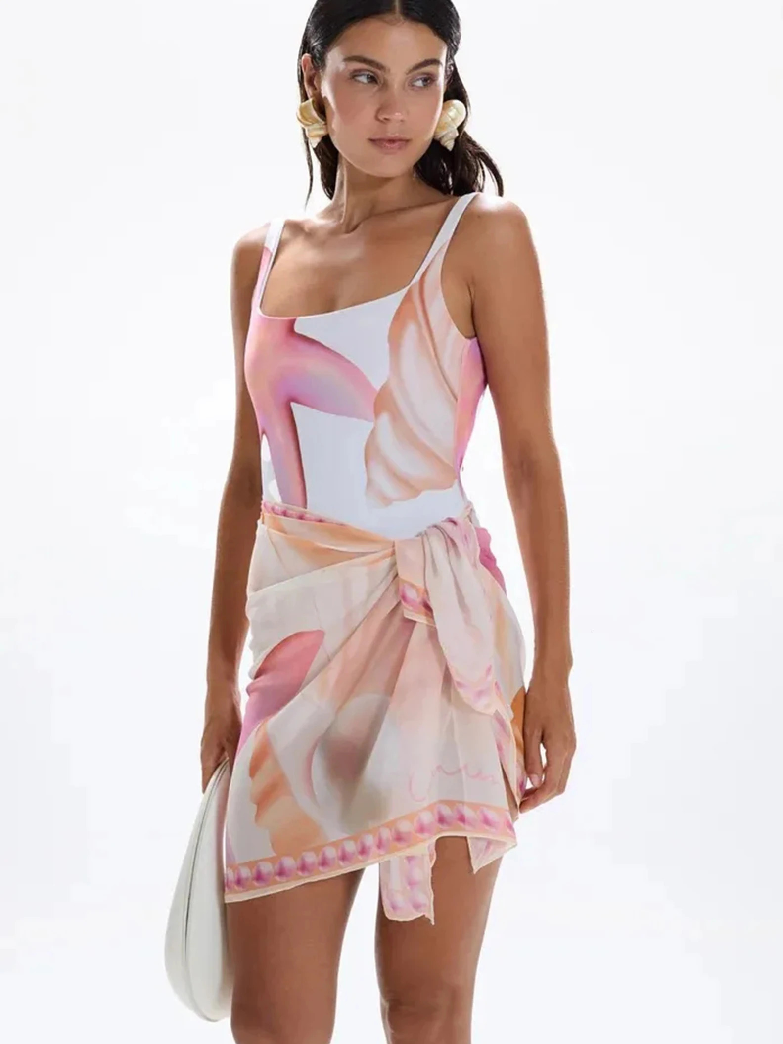 Sexy Vest Women Swimsuits Trend Printed Backless Bodysuit Lady Swimwear With Skirt Female Holiday Beachwear Outfits 250120