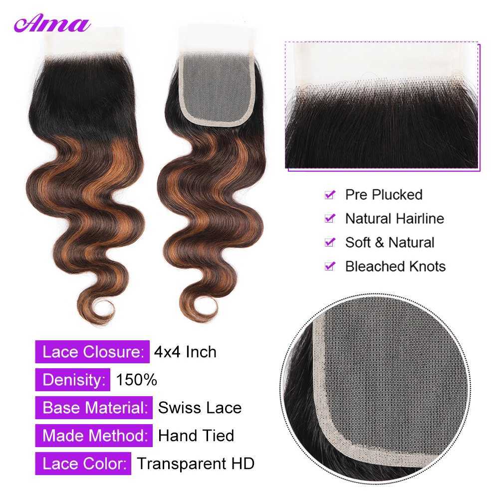 FB 30 Brown Highlight Bundles With Clo Ombred Body Wave Bundles With Clo 1b 4/30 Colored Human Hair Bundles With CloXJ250120