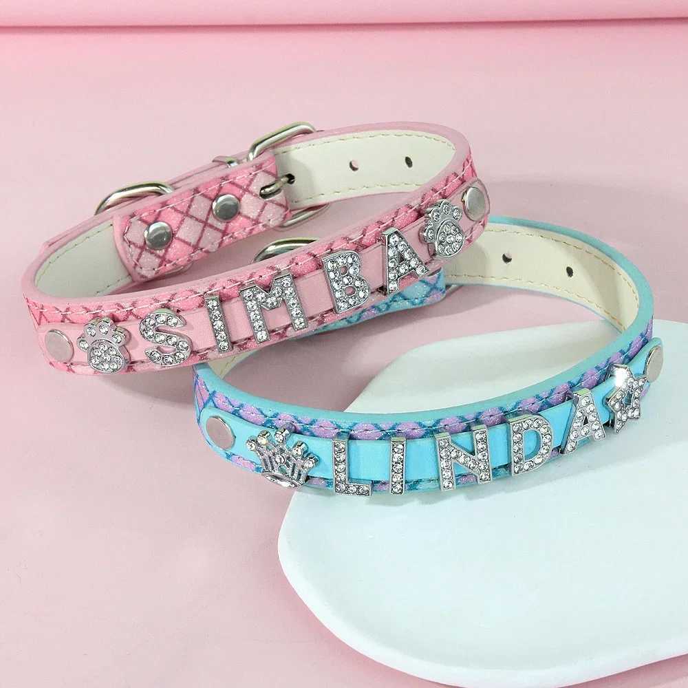 Personalized DIY Name Dog Collars Bling Pet Dog Collar With Diamond Buckle Puppy Cat Letters Charms For Teddy French Bulldog X250129