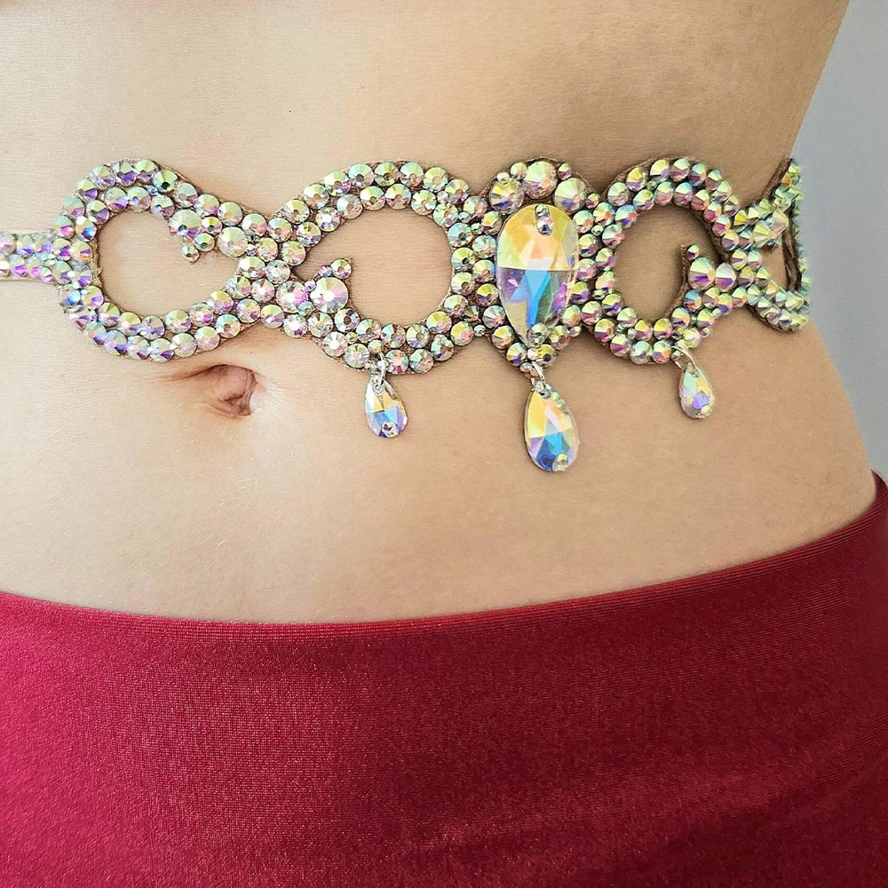 Stonefans Hollow Ballroom Belt Chain for Women Belly Dance Accessories Sexy Waist Water Drop Crystal Body Jewelry Dress Clothing 250117
