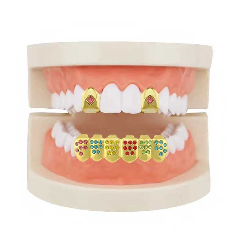 Hip Hop Iced Out Bling Zircon Teeth Grillz For Unisex Cubic Zircon Paved Teeth Grills Caps Top Grillz Hip Hop JewelryXJ250114
