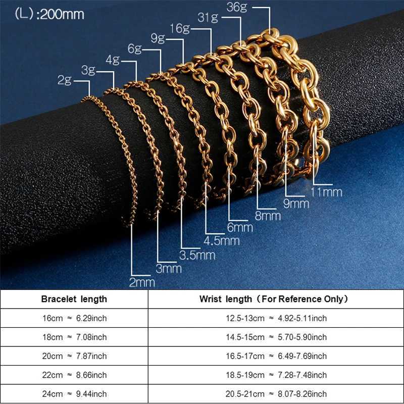 2/3/6/8/9/11mm Mti size gold stainless steel O-chain bracelet suitable for mens punk fashion jewelry X250129