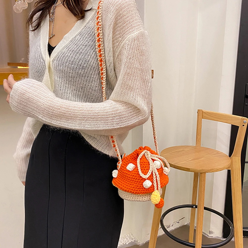 Women Shoulder Bag Women Fashion Knit Mushroom Hit Color Shoulder Bag Crossbody Bags Female Casual Mini Purse 250113