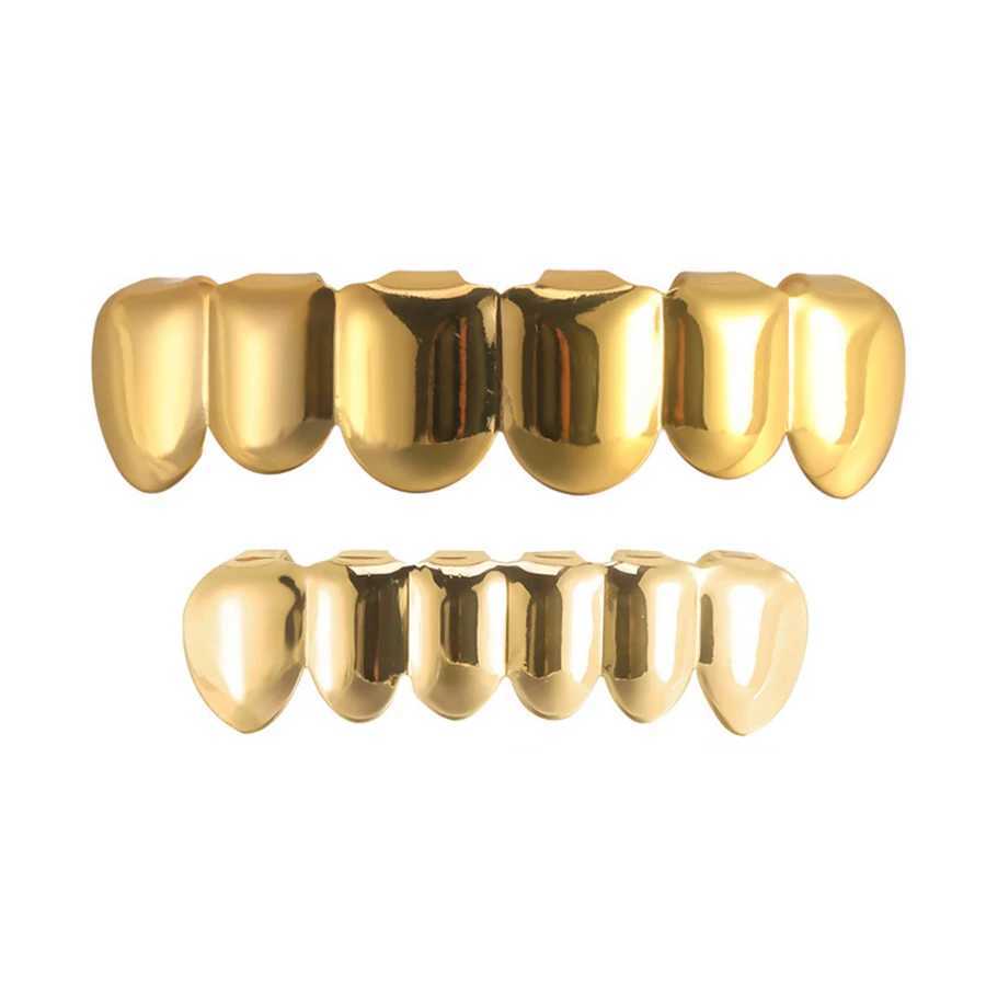Gold Color Grillz Set Hip Hop 6/6 Top Bottom Grills Dental Mouth Punk Teeth Caps Cosplay Party Tooth Rapper HalloweenXJ250114