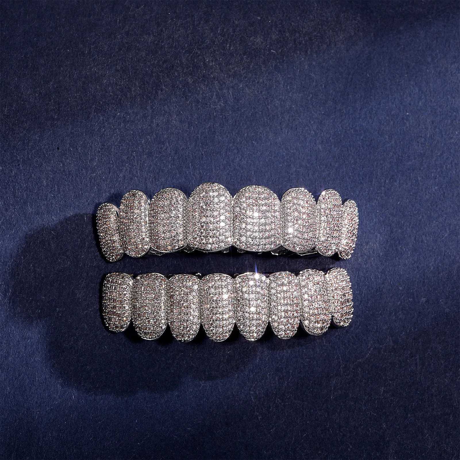 RACHELZ Hip Hop 14K Gold Plated Shiny Zircon Teeth Grillz Punk CZ Stone Tooth Caps Dental Grills For Men Women Men Jewelry GiftXJ250114