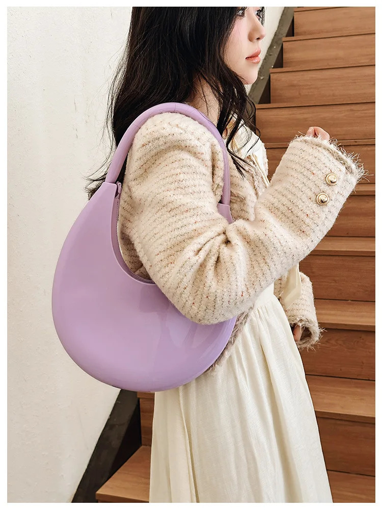 Women Bag Half Moon Fashion Solid Soft PVC Bags Shoulder Bag Handbag All-match 250122
