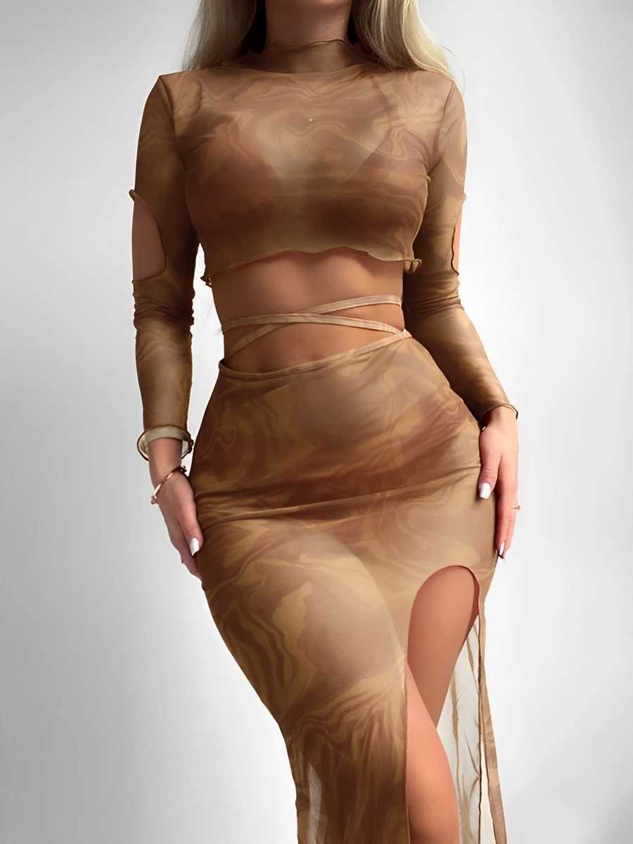 2024 Halter String 4 Piece Vent Long Skirt Bikini Swimsuit Women Swimwear Fe Bather Bathing Swimming Swim Suit BeachwearXJ250120