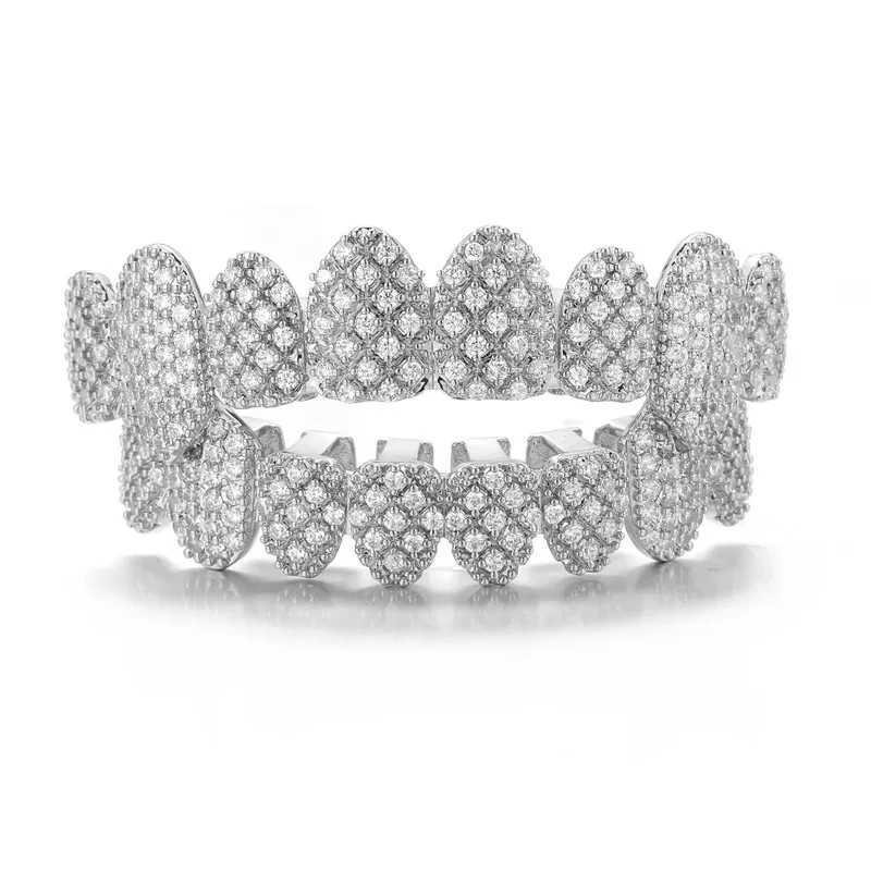 Hip Hop Full Iced Out CZ Stones Teeth Grillz Caps Cubic Zircon Micro Pave Top Bottom Charm Grills Set For Men Women Jewelry GiftXJ250114