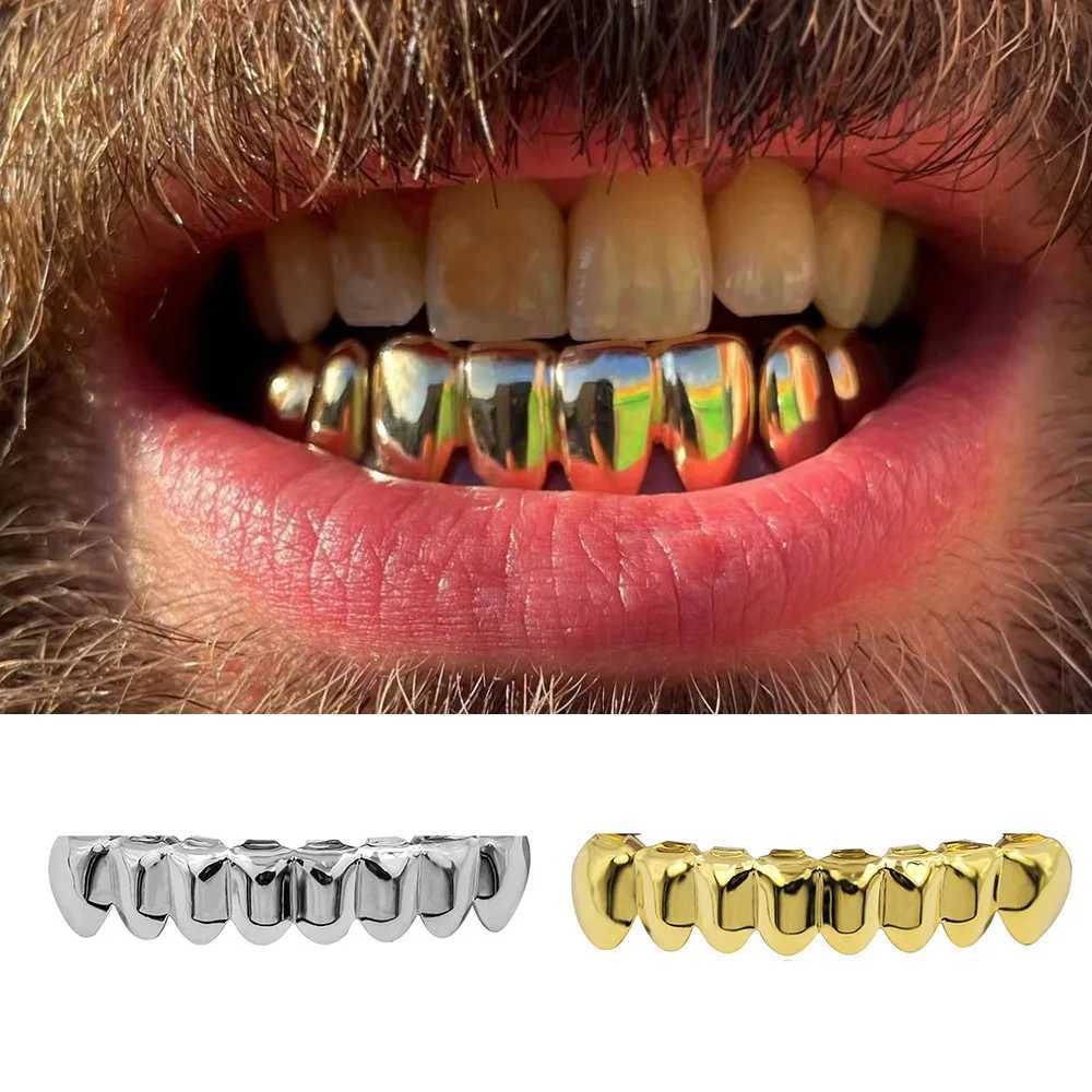 RACHELZ Classic Hip Hop 8 Glossy Bottom Teeth Grillz Gold Silver Black Color Tooth Caps For Women Men Jewelry Halloween GiftXJ250114