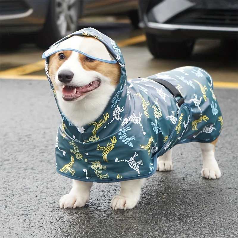 New Cute Dinosaur Dog Raincoat Dog Clothes Corgi Teddy Golden Hair Ins Pet RaincoatXJ250121