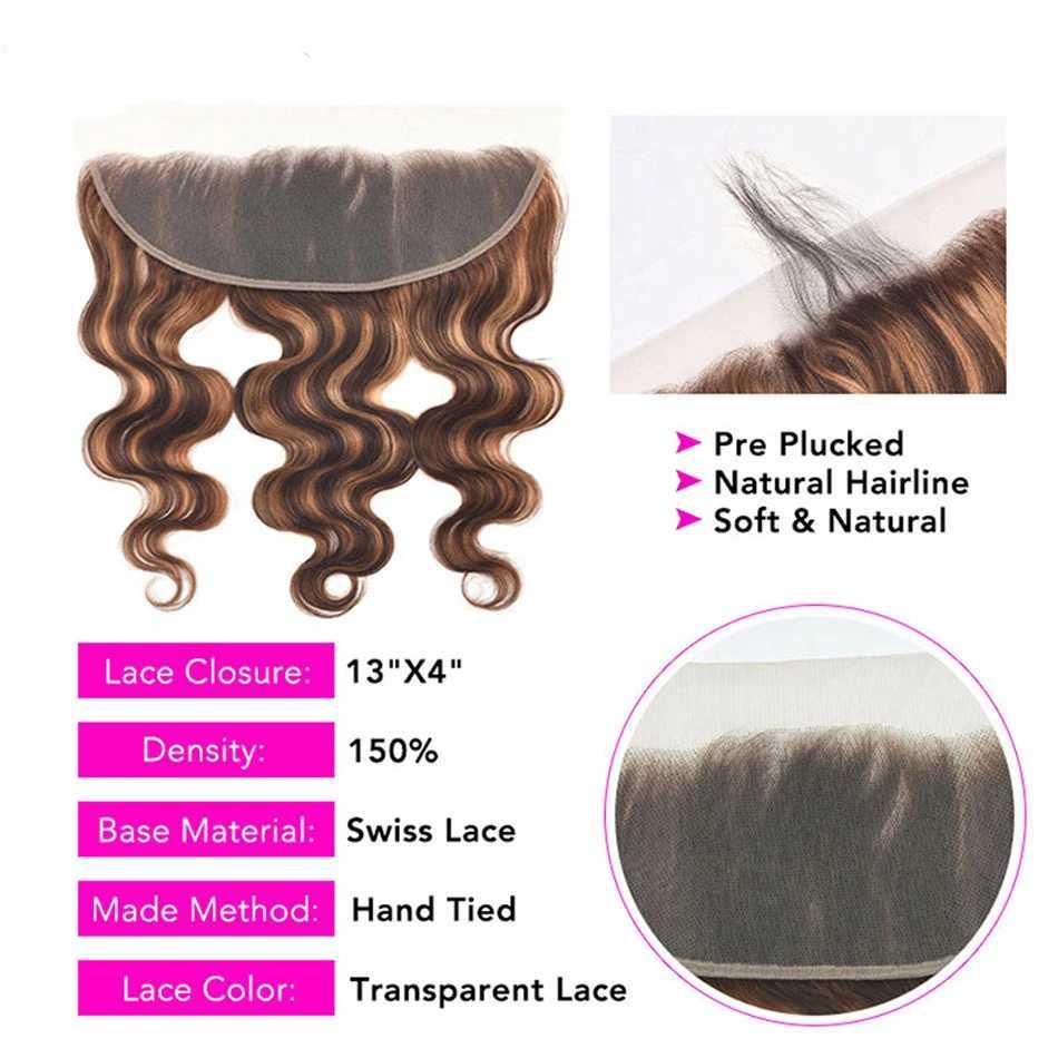 Highlight Bundles With Clo Brazilian Human Hair Ombre Body Wave Bundle With Frontal P4/27 Brown Color Remy Hair Weave BundleXJ250120