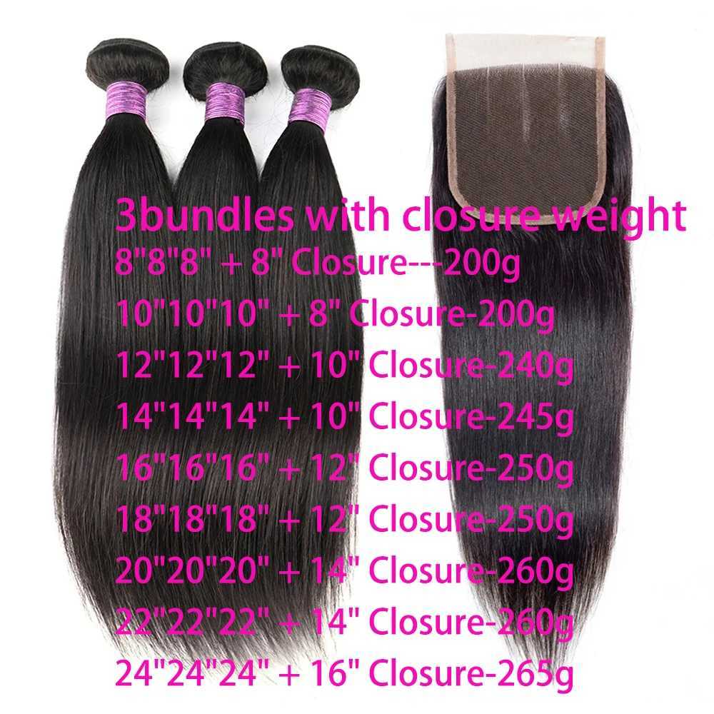 Brazilian Virgin Natural Hair Straight Bundles Weaves 4x4 Lace Clo Straight Human Hair 3 Bundles with Clo Fast DeliveryXJ250120