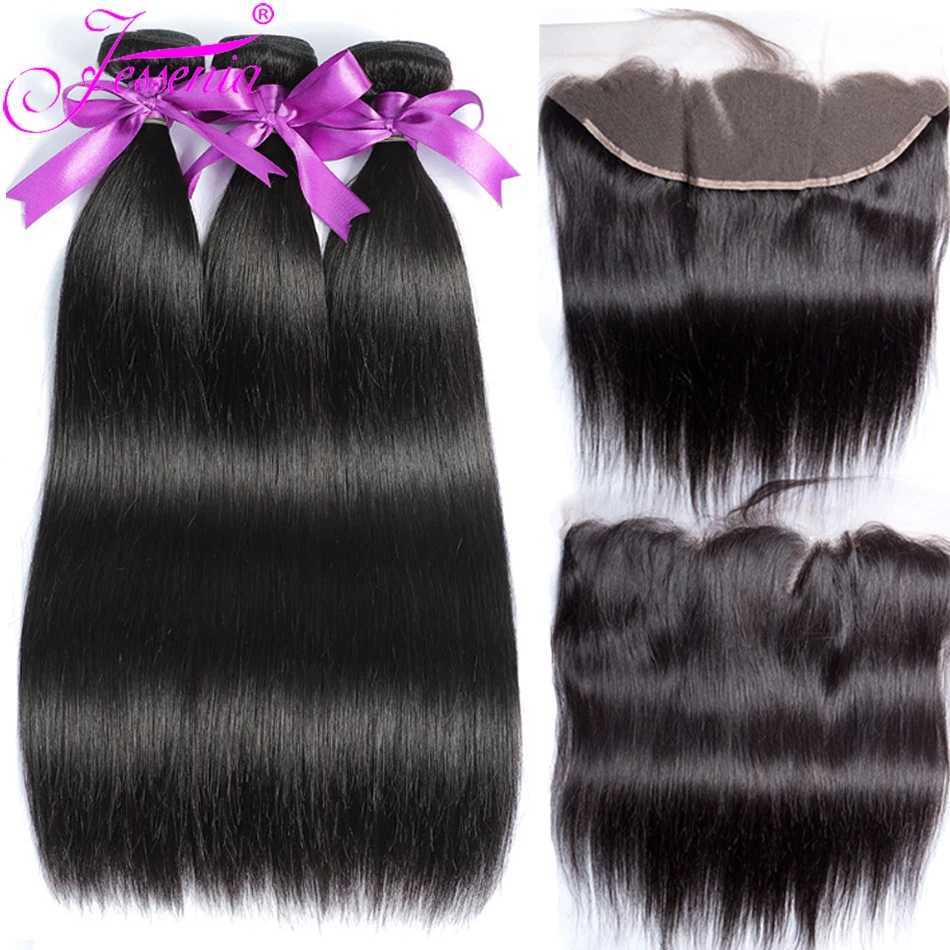 Bone Straight Brazilian 3/4 Bundles With 13X4 Clo Frontal Transparent HD Lace Clo With Bundles Hiar Weave extensionsXJ250120
