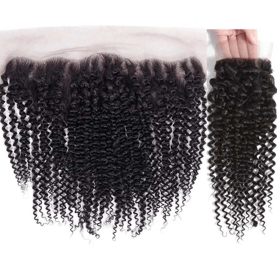 Indian Kinky Curly Bundles With Clo 13x4 Lace Frontal With Bundles Human Hair Bundles With Frontal Clo Virgin HairXJ250120