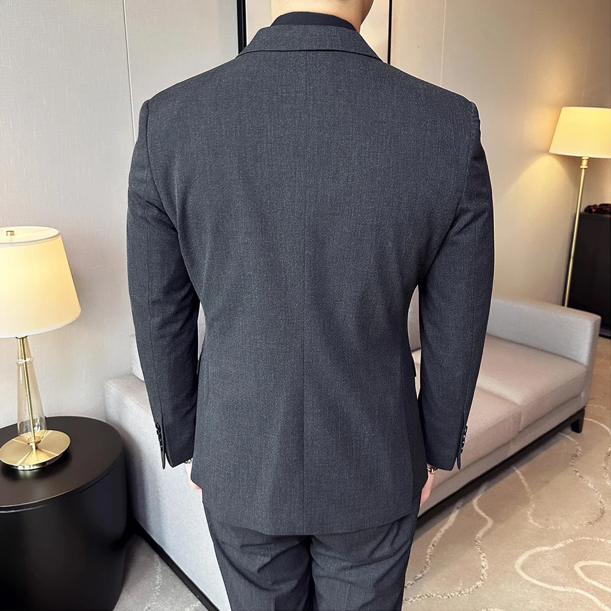 M6XL Blazer Vest Pants Highend Gray Black Mens Casual Business Doublebreasted Suit Grooms Wedding Slim 250122