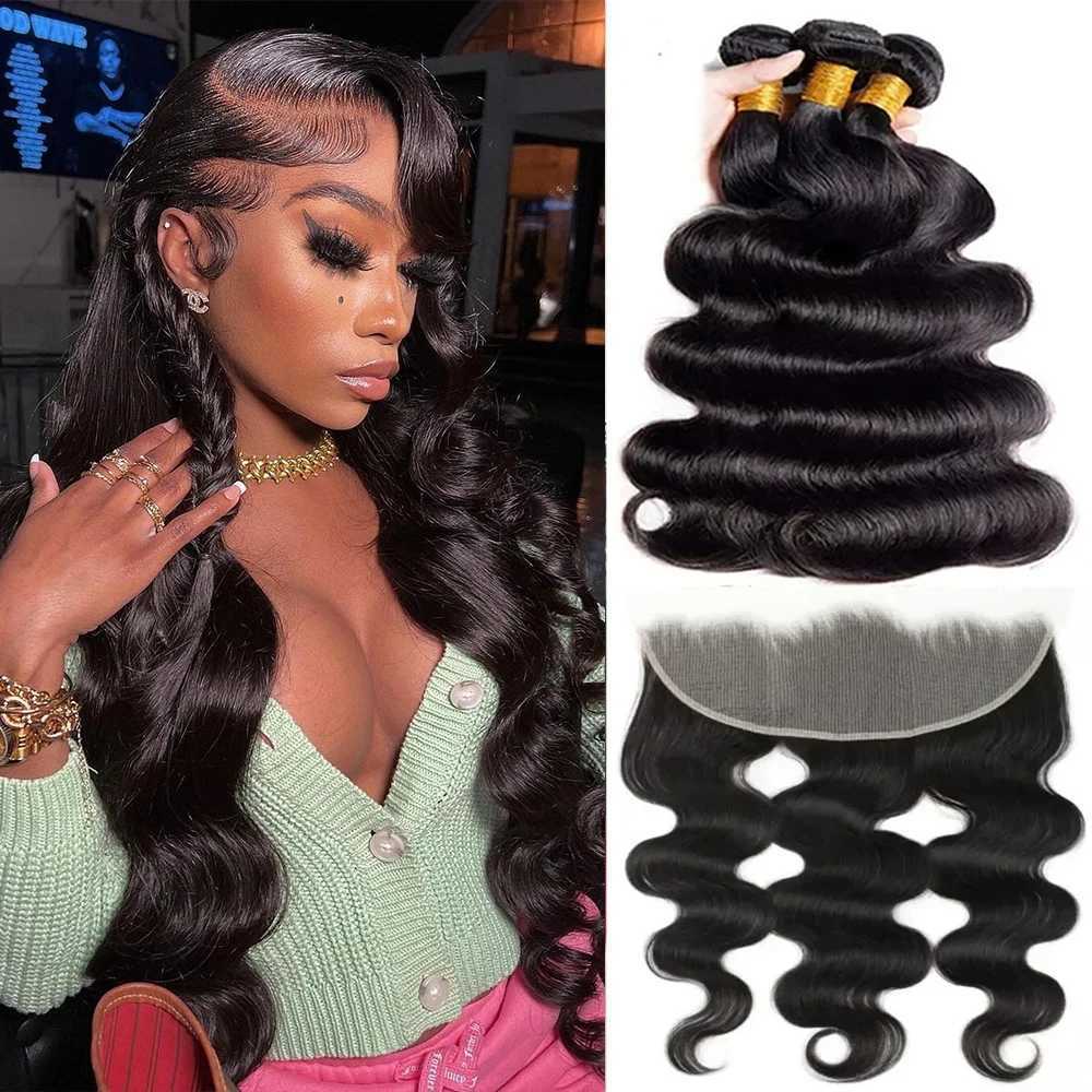 Loose Body Wave 30 Inch Brazilian Human Hair Weave Bundles With 13x4 Lace Frontal Human Hair Bundles Raw Hair Extensions TissageXJ250120