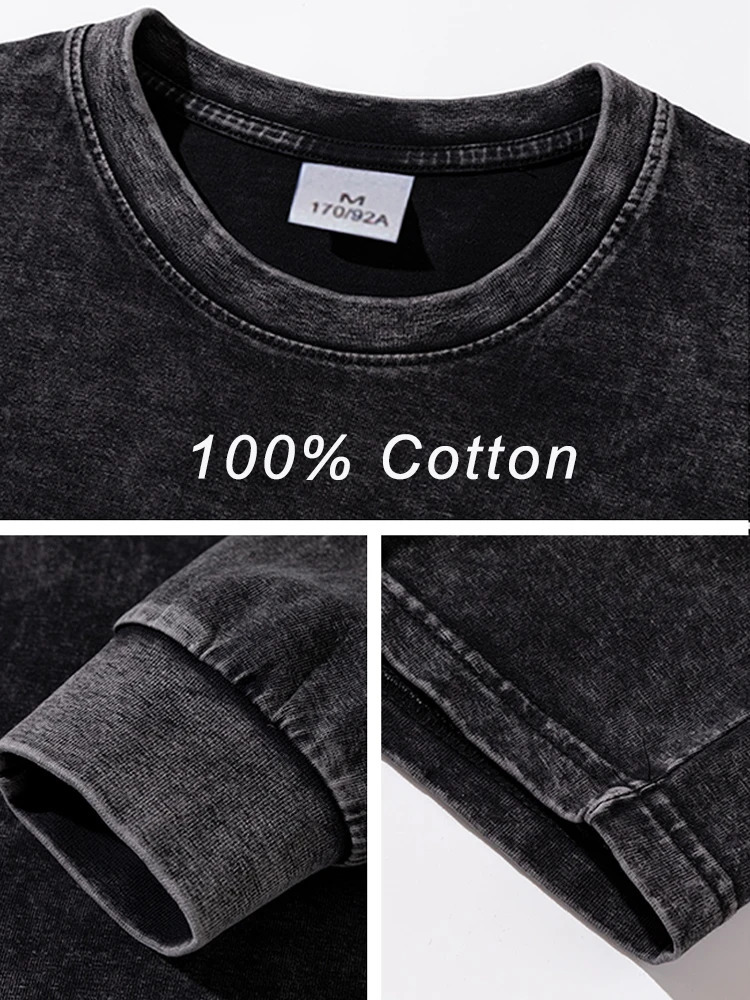 Mens Washed Tshirts 260G Thick Cotton High Street Retro Oversized Tee Korean Fashion Loose Y2K Tops Long Sleeve 250108