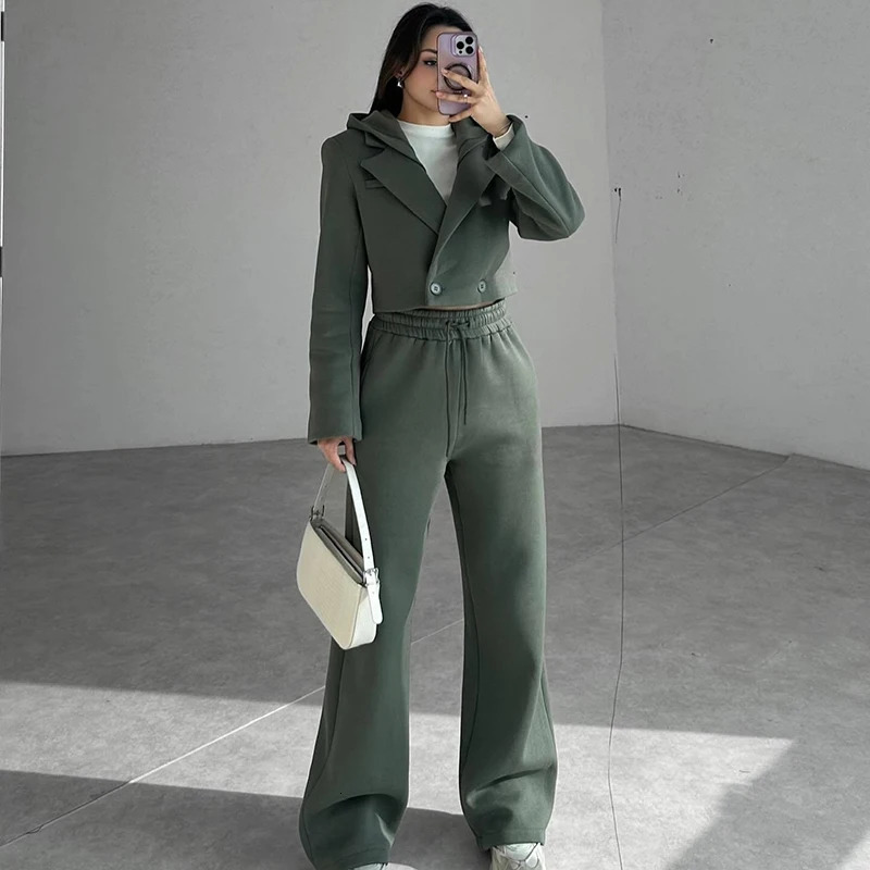 Street 2 Piece Set Outfit Spring Autumn Clothe Button Hooded TopPant Sets Casual Tracksuits Women Sweatsuit 250113