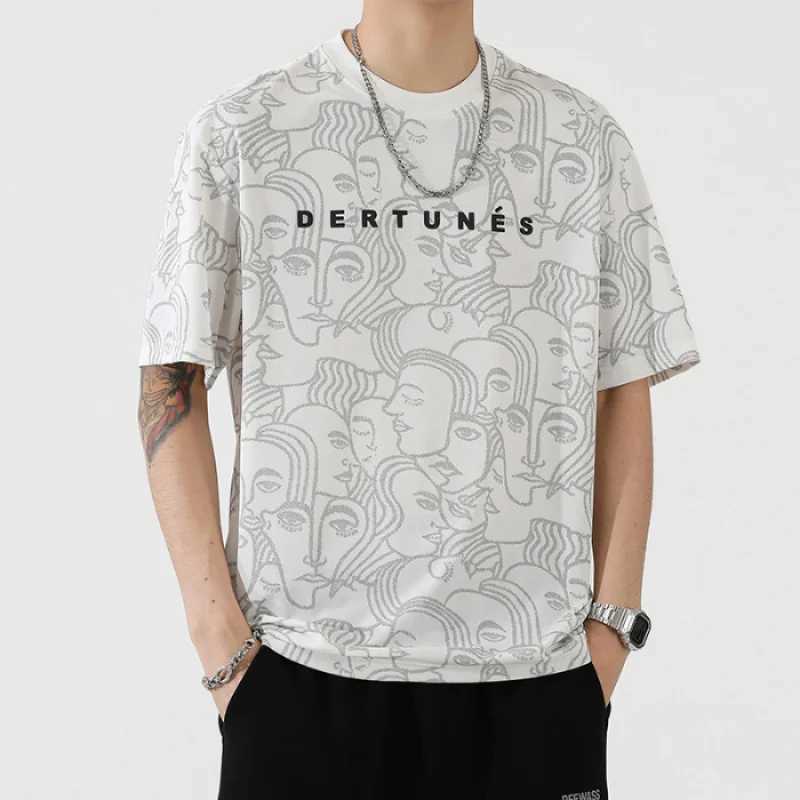 Summer Ice Silk Breathable Cool Short sleeved T-shirt for Mens Fashion Design Printed Personalized Trendy Loose Casual TopXJ250117