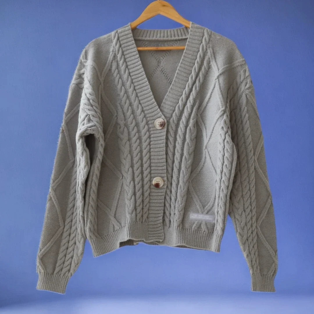 Winter Keep Warm lover Sweater Women Solid Casual snake Tops Female Autumn Knitted Vneck Long Sleeve Grey ttpd Cardigan 250109