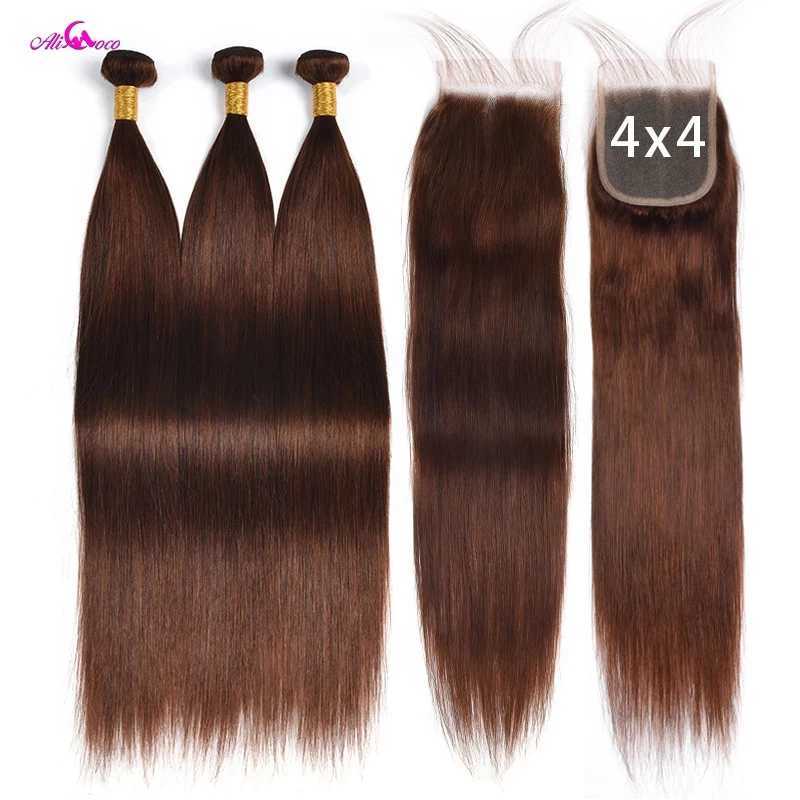 Chocolate Brown Bone Straight Bundles With Clo #4 Brazilian Hair Weave Bundles With Clo Remy Straight Human Hair BundlesXJ250120