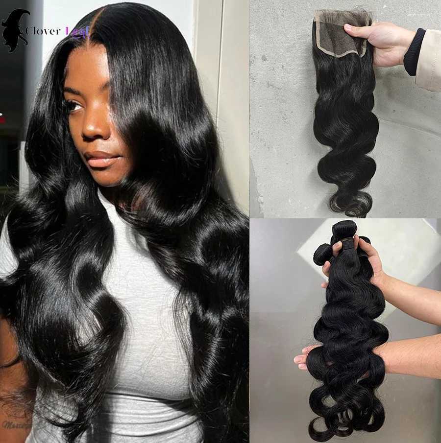 24 Inch Body Wave Bundles With Clo Brazilian Hair Weave 3 Bundles With Clo Natural Human Hair Bundles With 4X4 CloXJ250120
